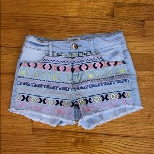 Patterned Denim Shorts